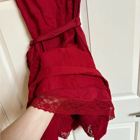 VTG Anthropologie Maeve Silk/Cotton Red Tie Back Knee Length Dress - Picture 5 of 6